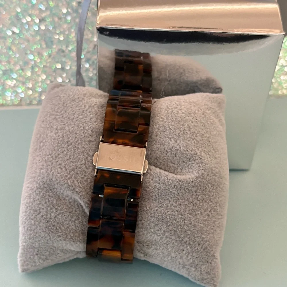 Fossil Stella Chronograph Crystal Bezel Tortoise Stainless Steel Bracelet Watch